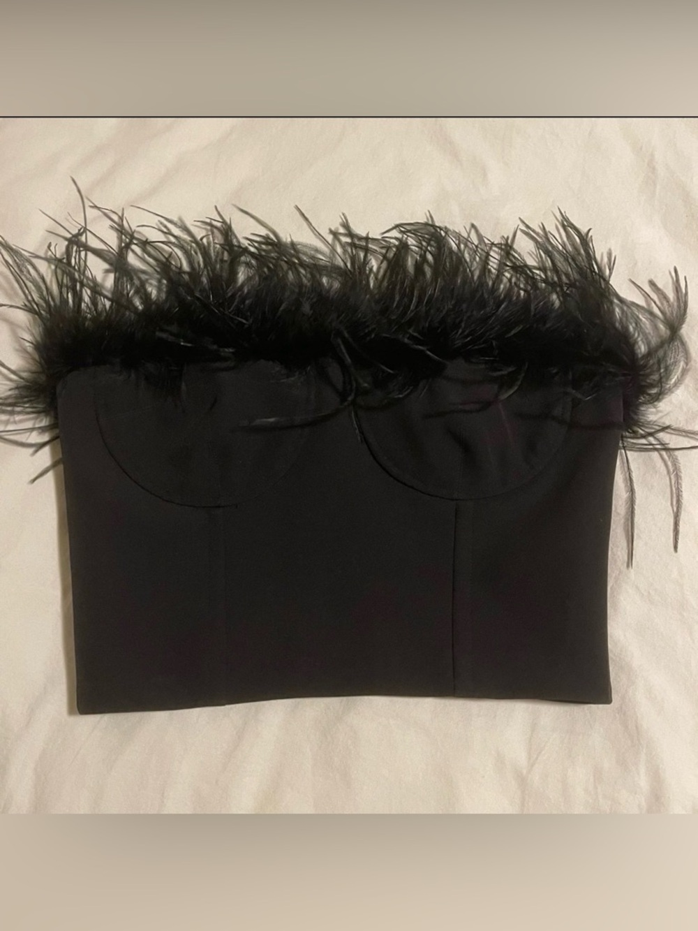 Gianni Bini Black Feather-Trim Strapless Bustier Top